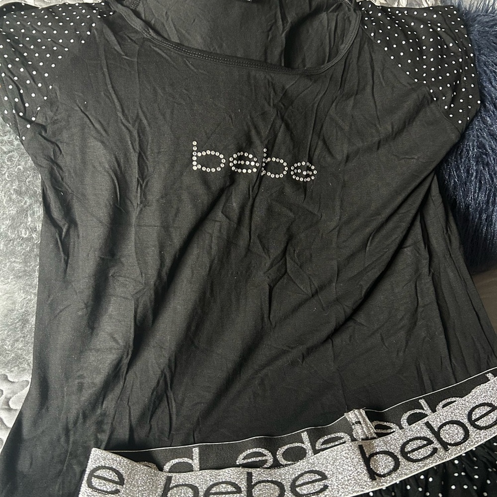 2pc. Bebe Black Rhinestone Logo Top & matching pants
